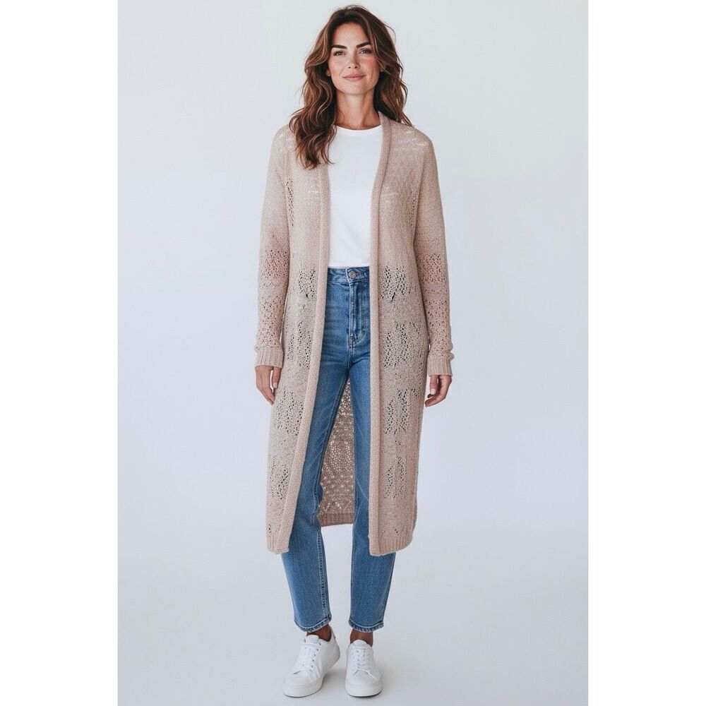 Alya Women’s L Long  Duster Cardigan Dusty Pink with Braided Back